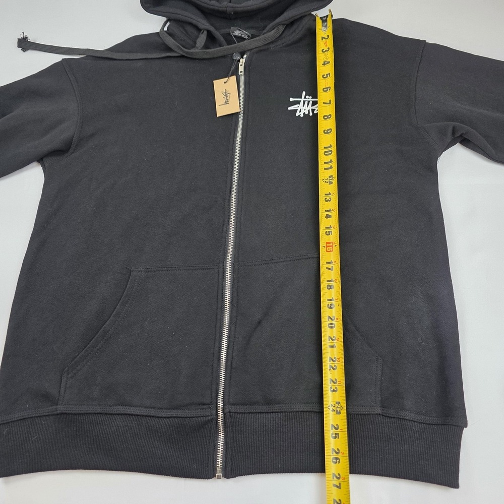 Stussy Hoodie Mens Large Black Full Zip Logo Back Graphic Fleece Sweatshirt - Picture 5 of 16